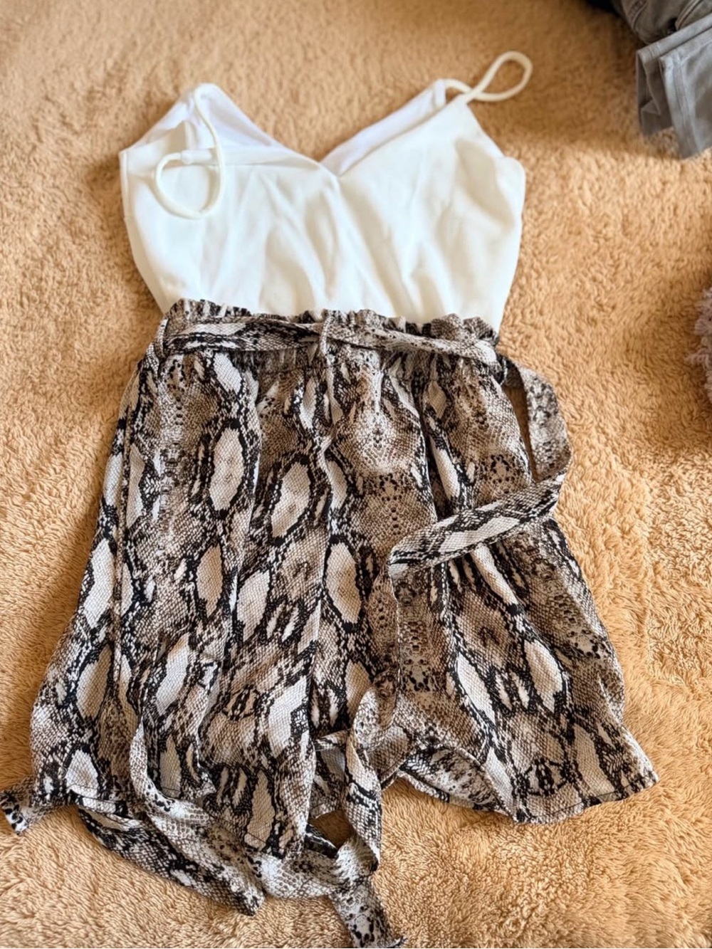 White Spaghetti Strap with Snakeskin Print Wrap romper
